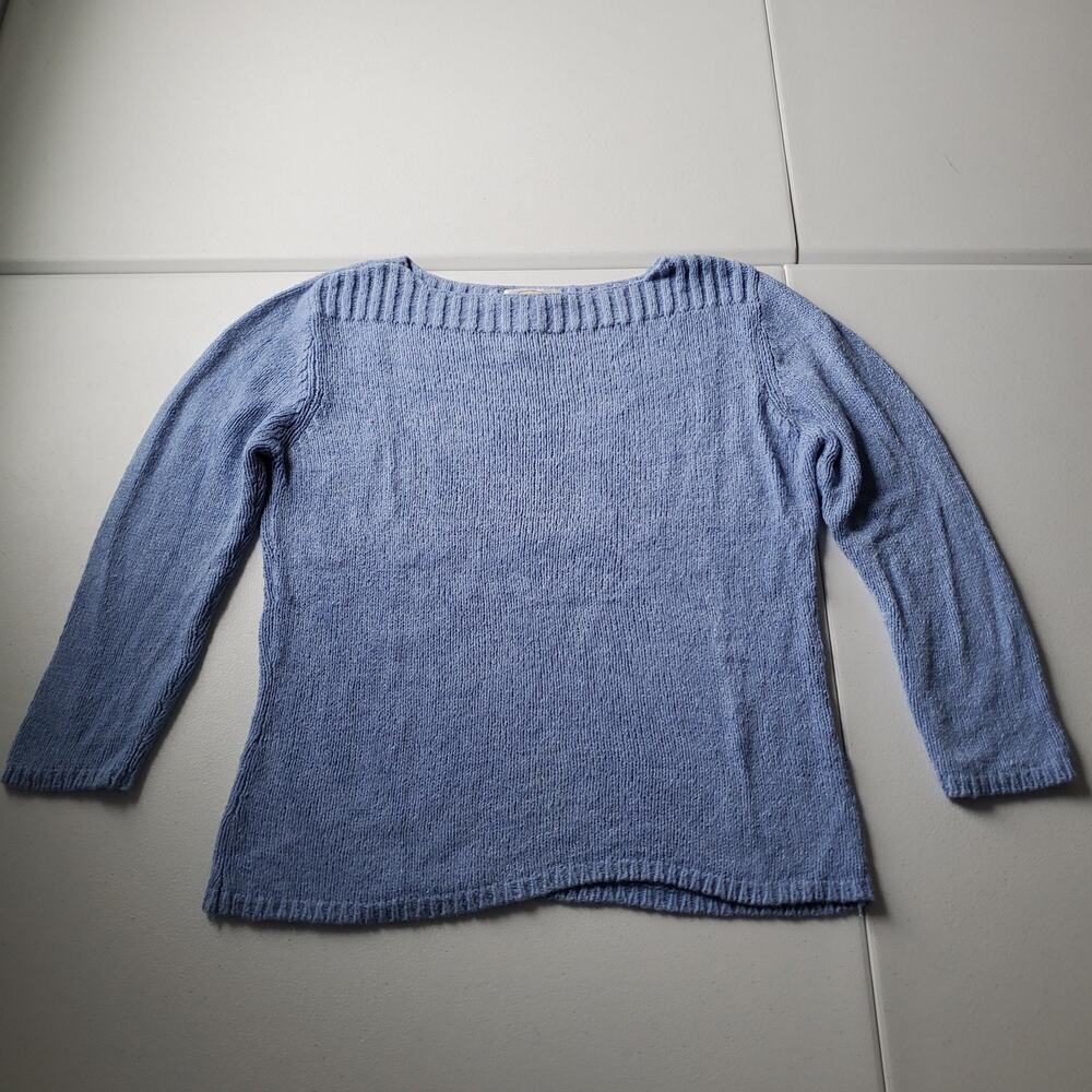 90s Butter Mom Talbots Sweater Womens Medium Blue Boat Neck 3/4 Sleeve Knit